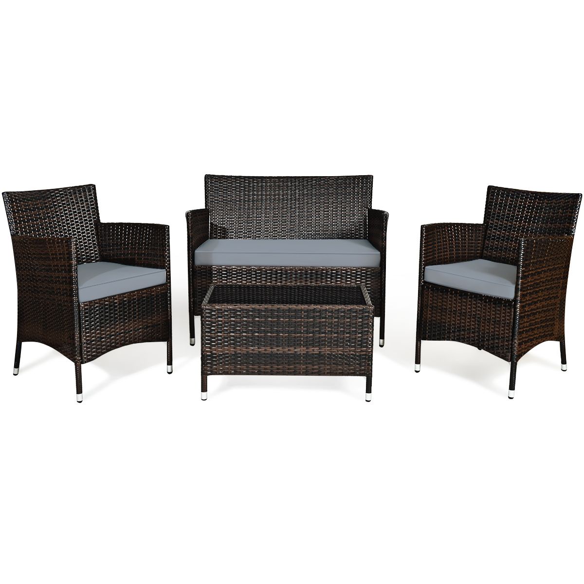 Garden Furniture 4 PCS PE Rattan Terrace Furniture for Veranda Patio Terrace Swimming Pool Brown and Gray -