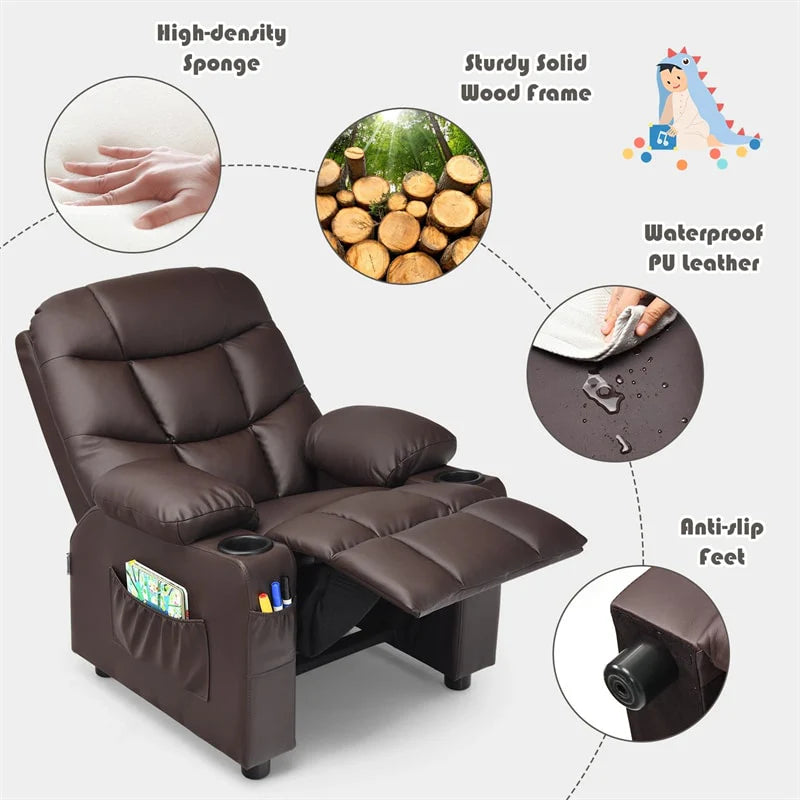 Kids Recliner Chair PU Leather Adjustable Lounge Sofa with Cup Holder, 3 Pockets & Retractable Footrest - Product image 5