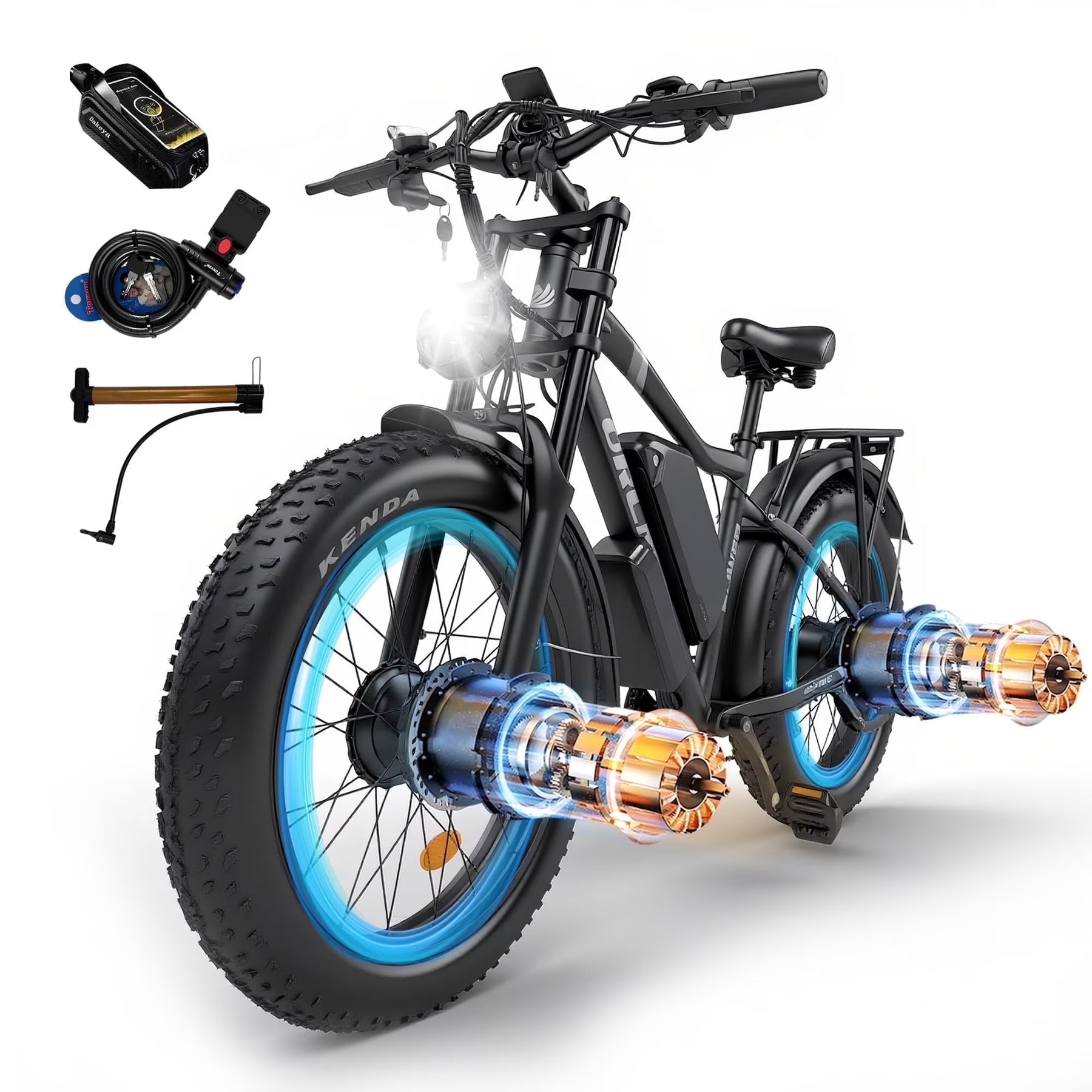 3000W Peak Dual Motor E - Bike, 52V 25AH Battery Elec - Tric Bike for Adults, 35MPH Mountain AWD 7 - Product image 3