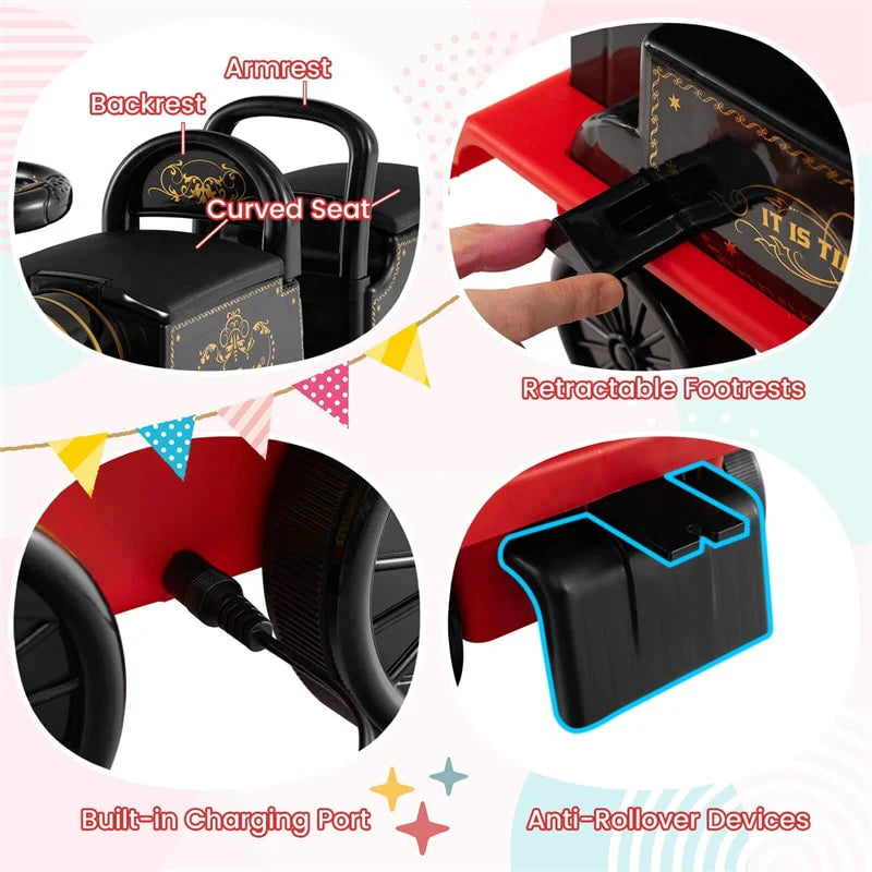 6V 2-Seater Ride On Train with Detachable Carriage, Under-Seat Storage, Whistle & Flashing LED Lights - Product image 10