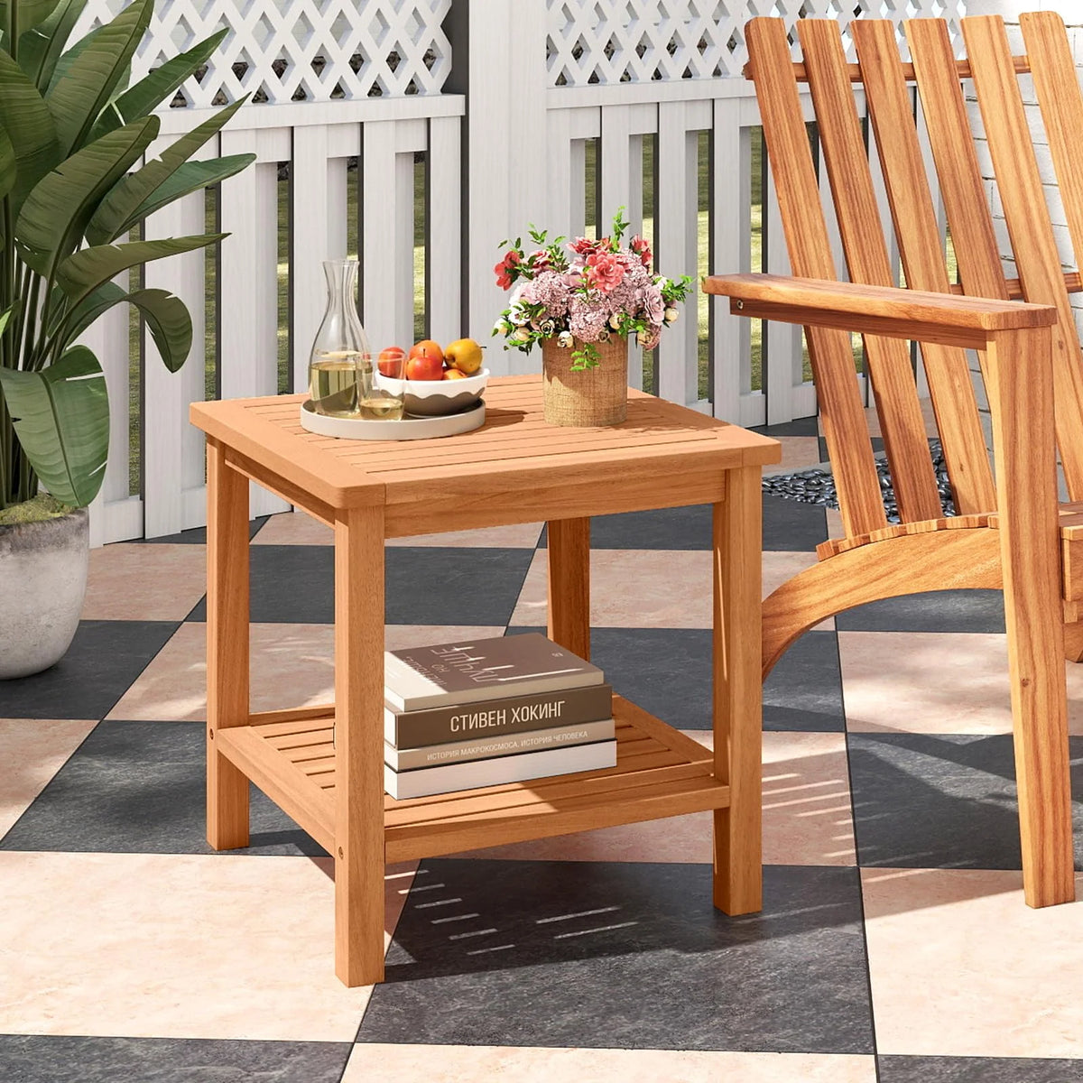 Tangkula 2 Tier Acacia Wood Square End Table with Slatted Tabletop & Storage Shelf - Product image 8