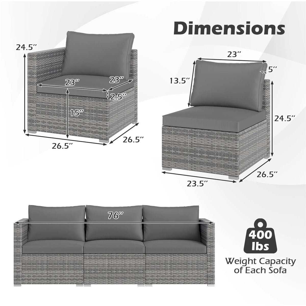 Tangkula Outdoor Patio 3 Seat Sofa Set - PE Rattan Modular Cushioned Sectional Couch Furniture Set - Product image 3