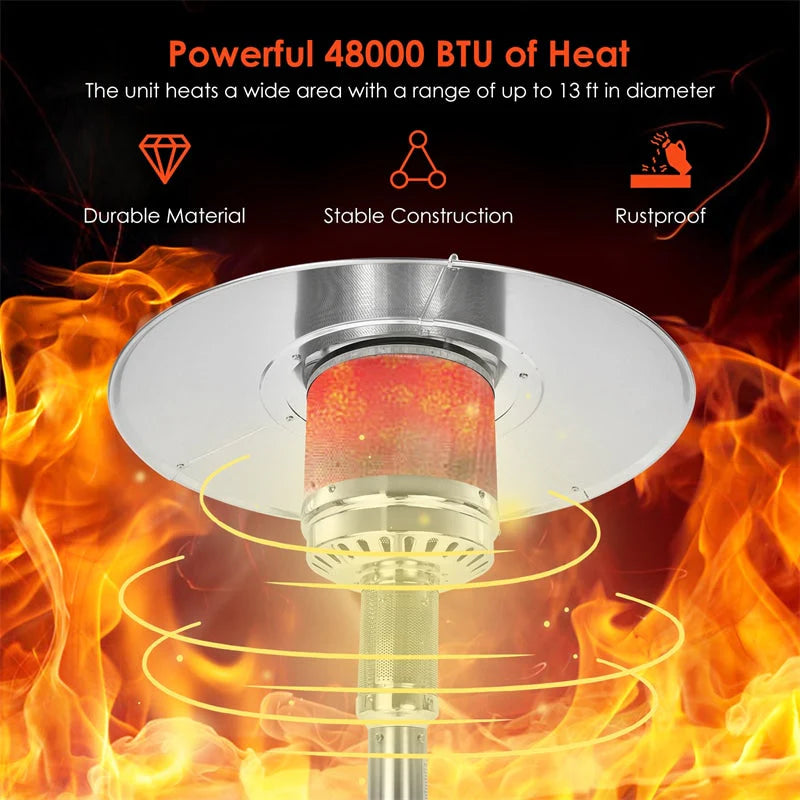 50, 000 BTU Propane Patio Heater, Standing Stainless Steel Outdoor Heater with Wheels, Triple Protection - Product image 22