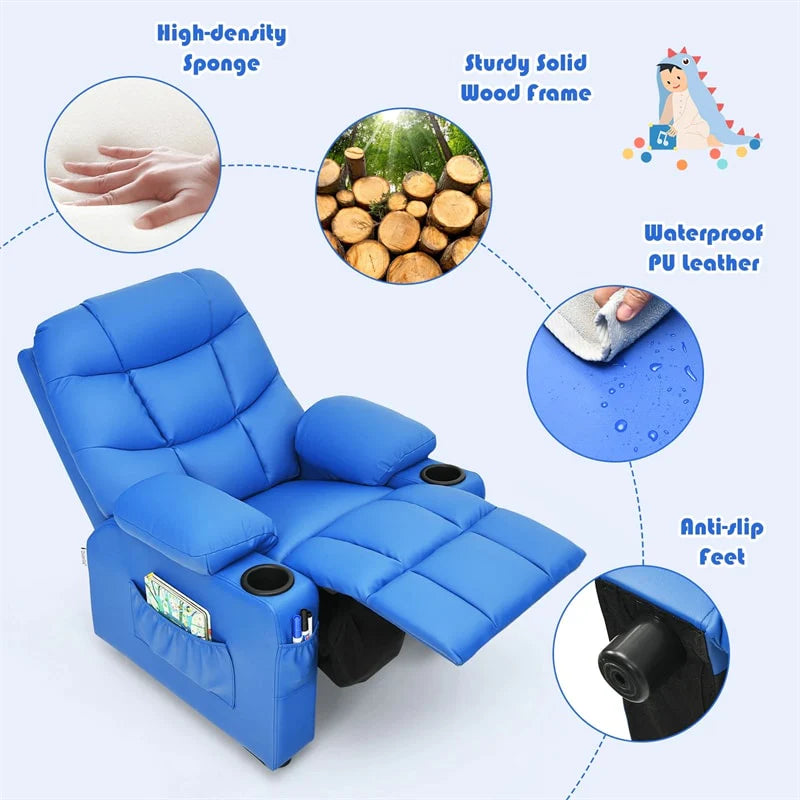 Kids Recliner Chair PU Leather Adjustable Lounge Sofa with Cup Holder, 3 Pockets & Retractable Footrest - Product image 42
