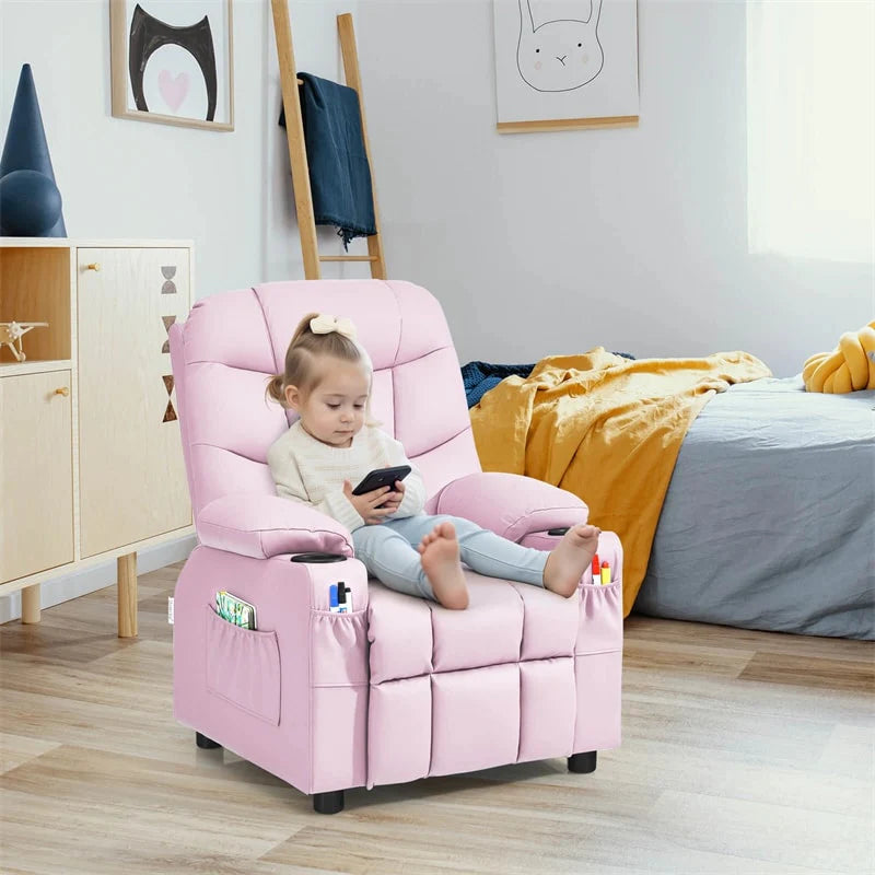 Kids Recliner Chair PU Leather Adjustable Lounge Sofa with Cup Holder, 3 Pockets & Retractable Footrest - Product image 64