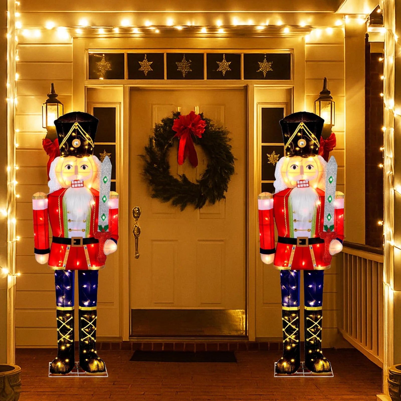 Tangkula 5 FT Christmas Lighted Nutcracker with Glitter Sword - Product image 4