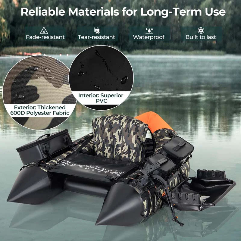 Inflatable Fishing Float Tube, 350LBS Portable Belly Boat with Rod Rack Basket, Fish Finder Holder - Product image 3