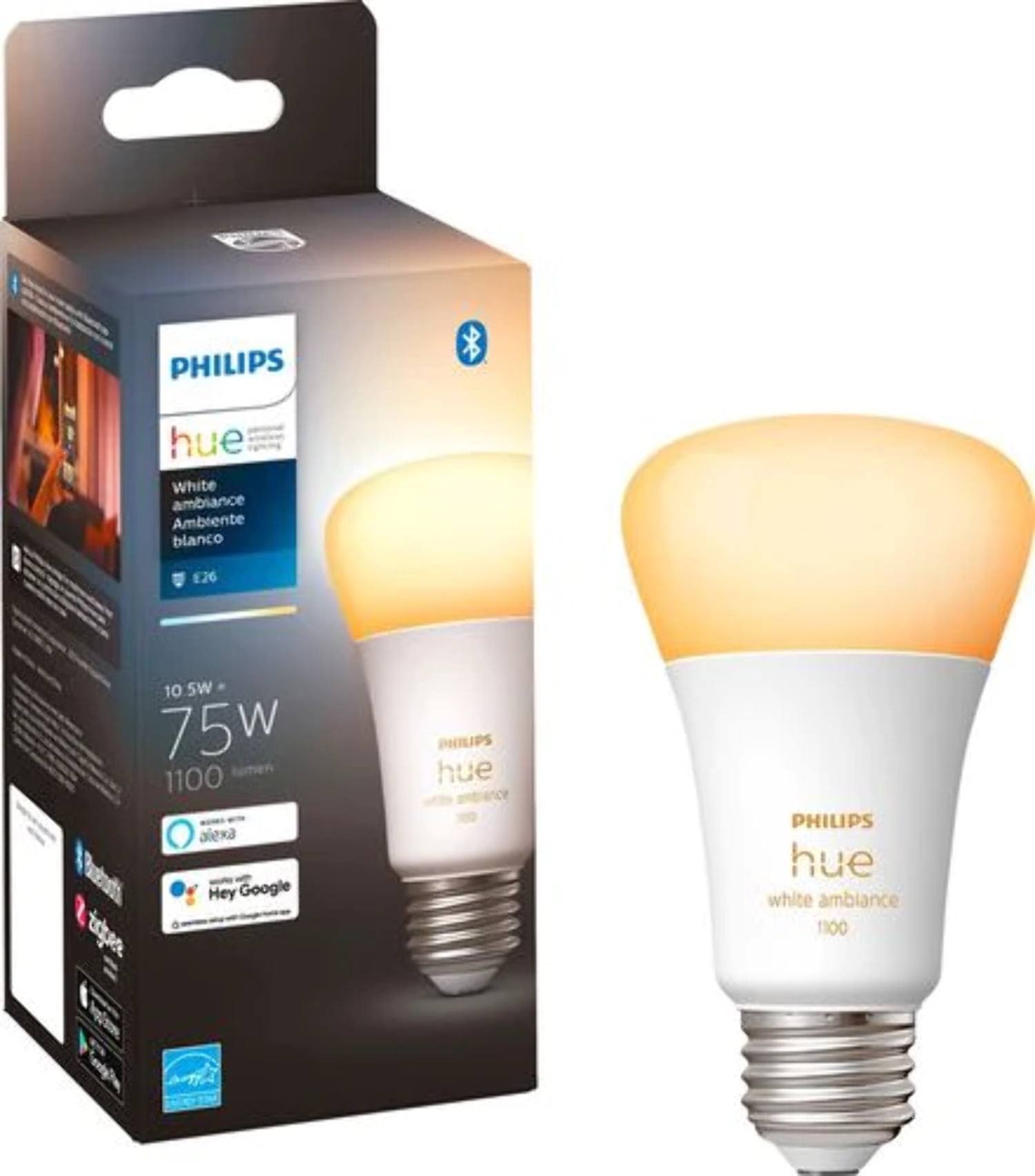 Philips - Hue A19 Bluetooth 75W Smart LED Bulb - White Ambiance - Product image 1