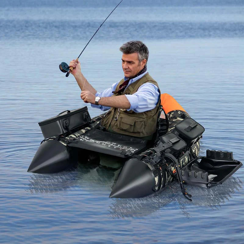 Inflatable Fishing Float Tube, 350LBS Portable Belly Boat with Rod Rack Basket, Fish Finder Holder - Product image 2