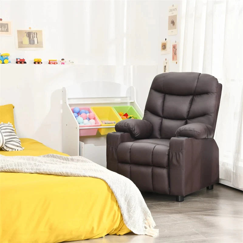 Kids Recliner Chair PU Leather Adjustable Lounge Sofa with Cup Holder, 3 Pockets & Retractable Footrest - Product image 3