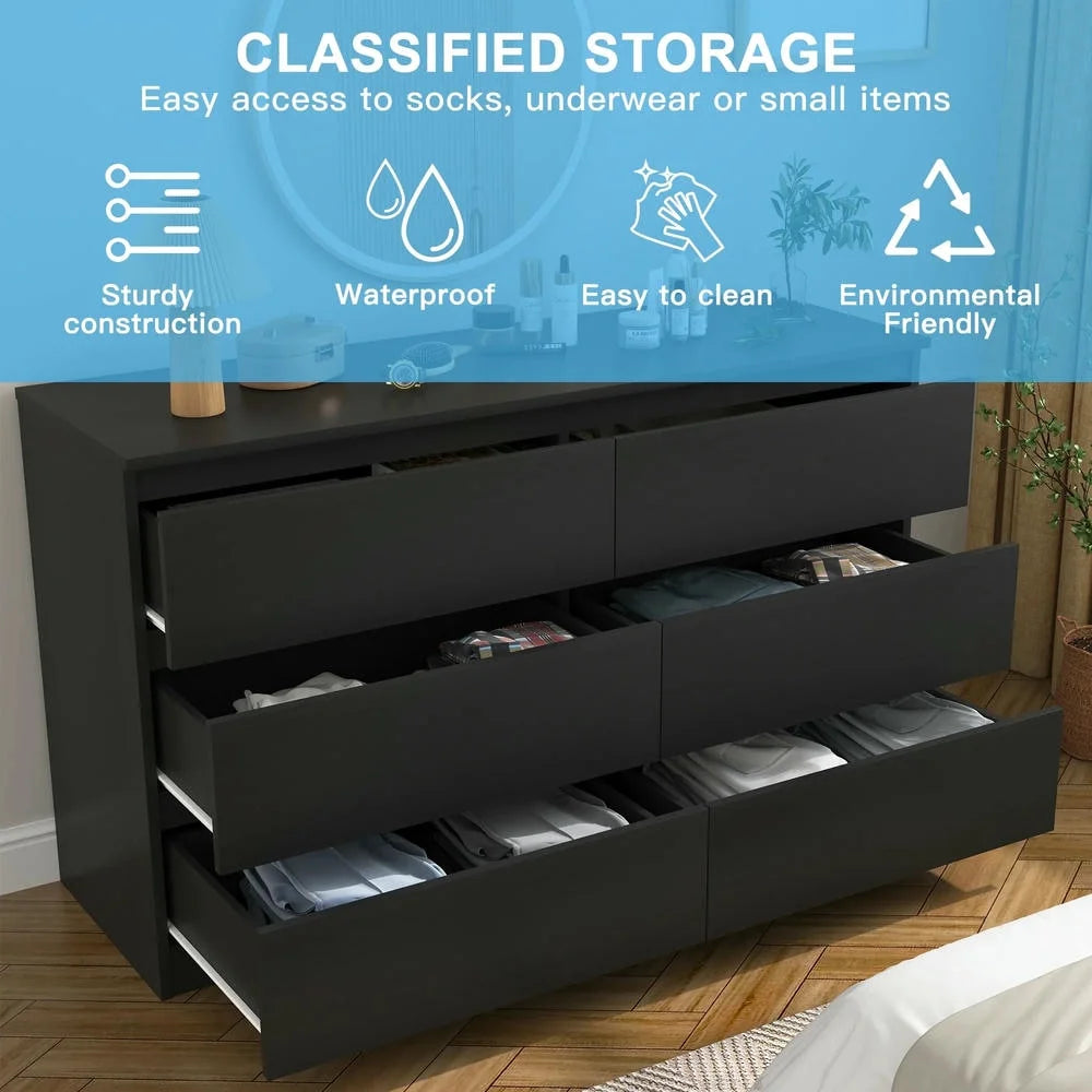 Kadyn Modern 6 Drawer Dresser Wood Cabinet, Dresser for Bedroom, Kitchen Storage Cabinet with Drawers - Product image 4