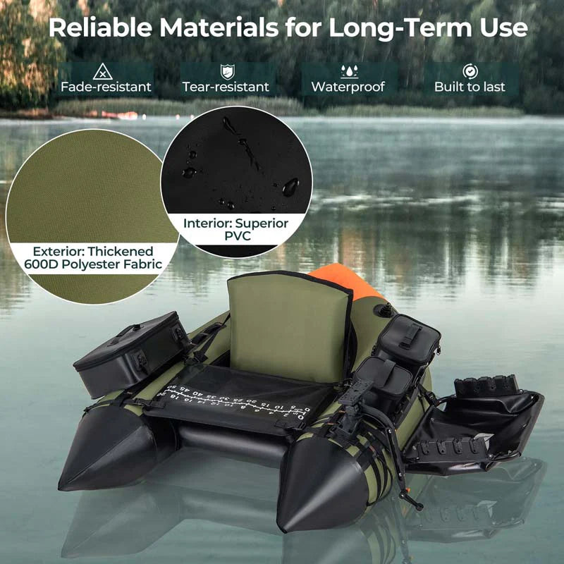 Inflatable Fishing Float Tube, 350LBS Portable Belly Boat with Rod Rack Basket, Fish Finder Holder - Product image 12