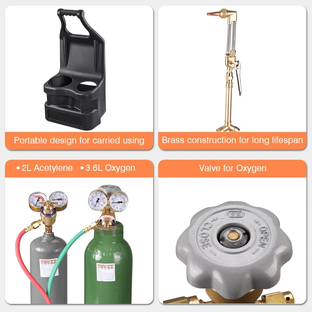 Yescom DOT Oxy Acetylene Torch Kit Gas Tank Brazing Welding Cutting Black Holder Gauge Portable Brass - Product image 3