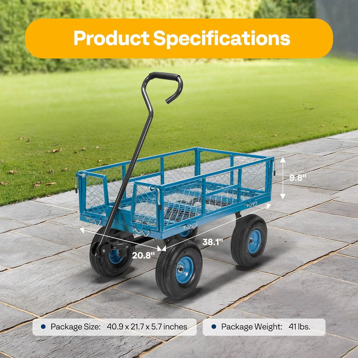 SPECSTAR Mesh Steel Garden Cart 880 lb Capacity, 38" x 21" Folding Utility Wagon with 10 in Wheels - Product image 11
