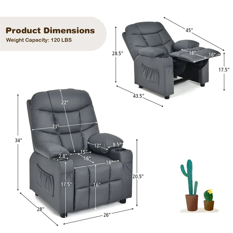 Kids Recliner Chair PU Leather Adjustable Lounge Sofa with Cup Holder, 3 Pockets & Retractable Footrest - Product image 19