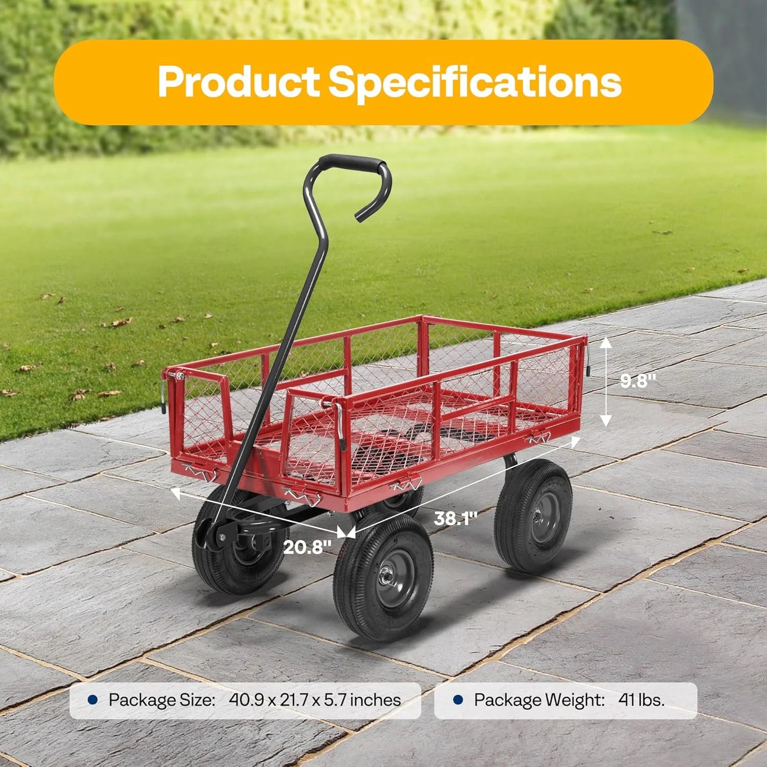 SPECSTAR Mesh Steel Garden Cart 880 lb Capacity, 38" x 21" Folding Utility Wagon with 10 in Wheels - Product image 2