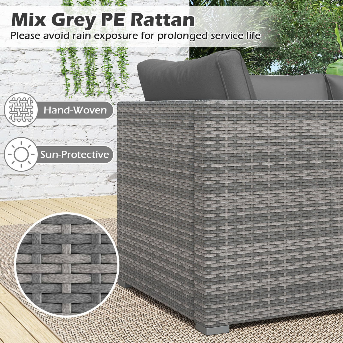 Tangkula Outdoor Patio 3 Seat Sofa Set - PE Rattan Modular Cushioned Sectional Couch Furniture Set - Product image 8