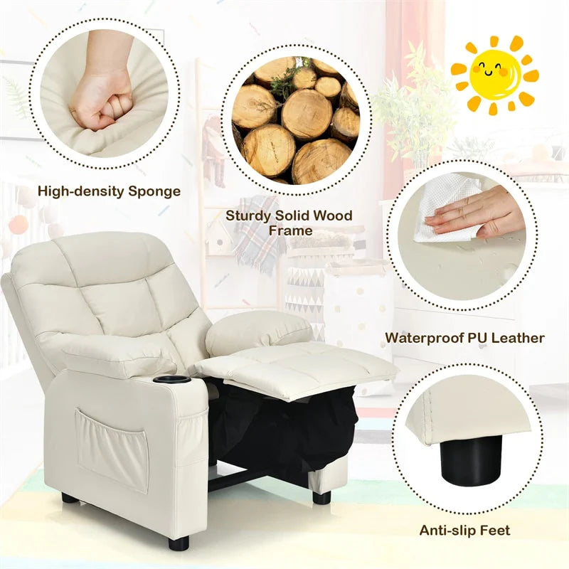 Kids Recliner Chair PU Leather Adjustable Lounge Sofa with Cup Holder, 3 Pockets & Retractable Footrest - Product image 56