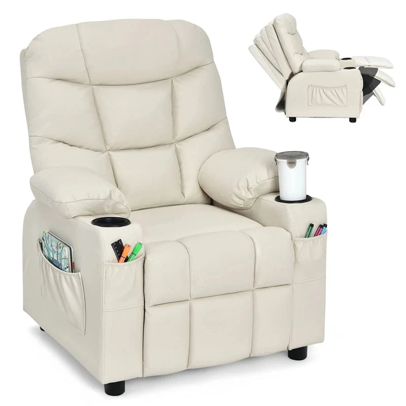 Kids Recliner Chair PU Leather Adjustable Lounge Sofa with Cup Holder, 3 Pockets & Retractable Footrest - Product image 49