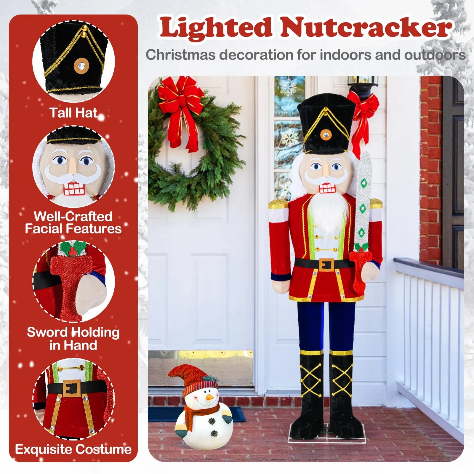 Tangkula 5 FT Christmas Lighted Nutcracker with Glitter Sword - Product image 6