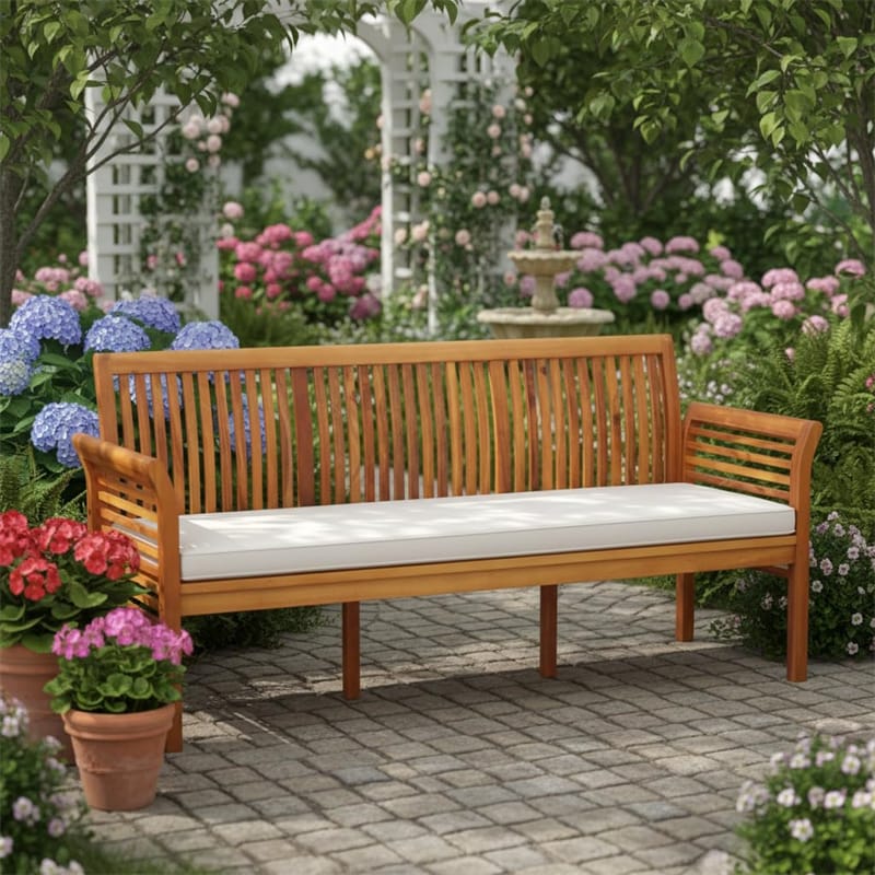 62.5" Outdoor Acacia Wood Bench with Removable Cushion, 3-Person Patio Garden Bench with High Backrest & - Product image 4