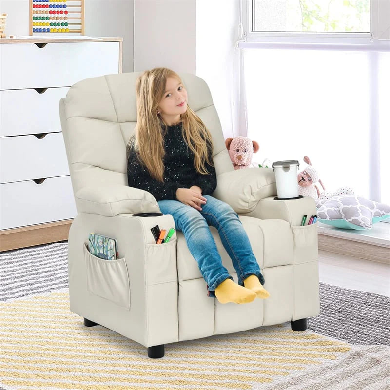 Kids Recliner Chair PU Leather Adjustable Lounge Sofa with Cup Holder, 3 Pockets & Retractable Footrest - Product image 60