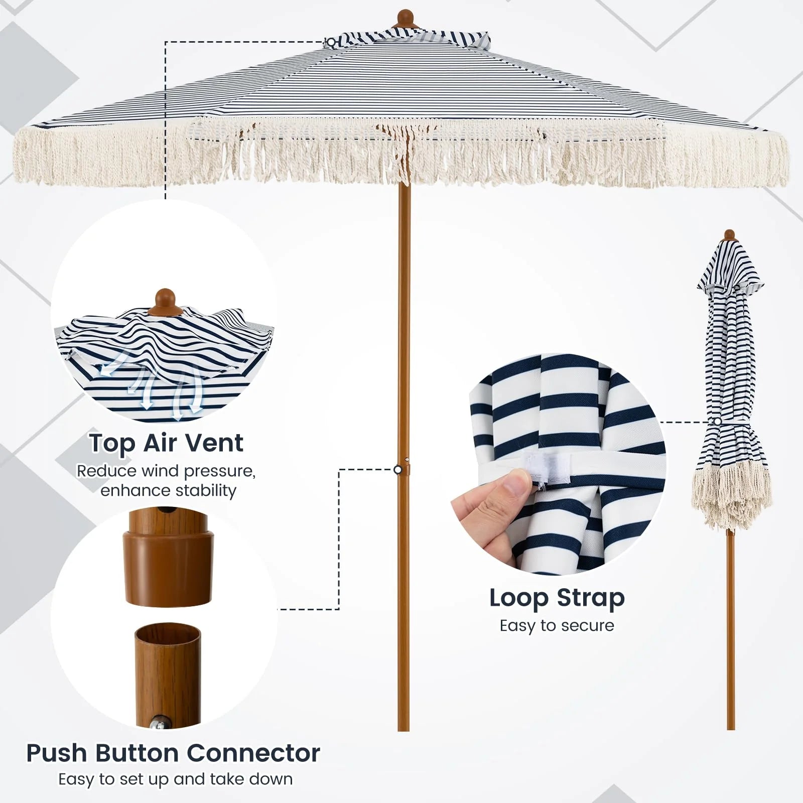 Tangkula 7Ft Patio Umbrella with Fringe for Deck Backyard Poolside - Product image 7