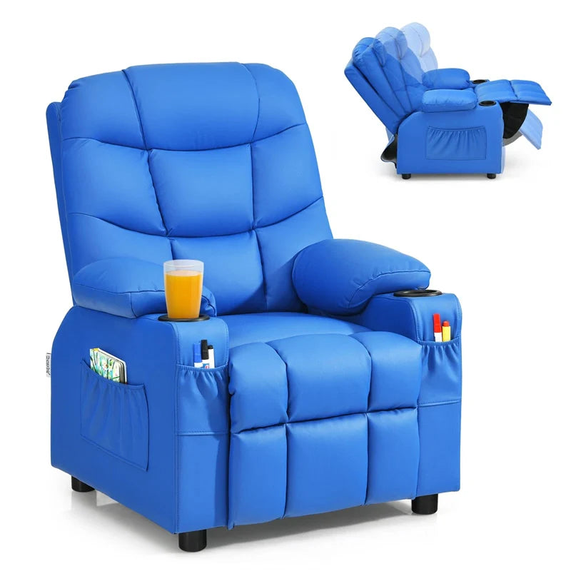 Kids Recliner Chair PU Leather Adjustable Lounge Sofa with Cup Holder, 3 Pockets & Retractable Footrest - Product image 37