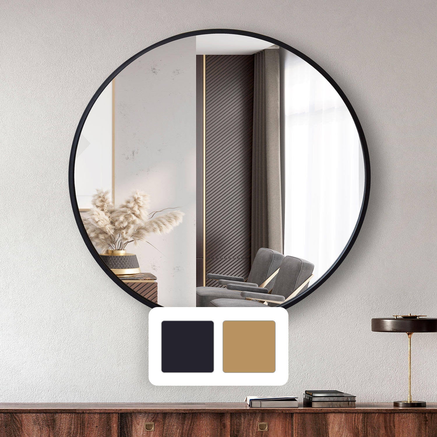 Jill Zarin 36' Elegant Round Metal Wall Mirror, Black - Product image 1