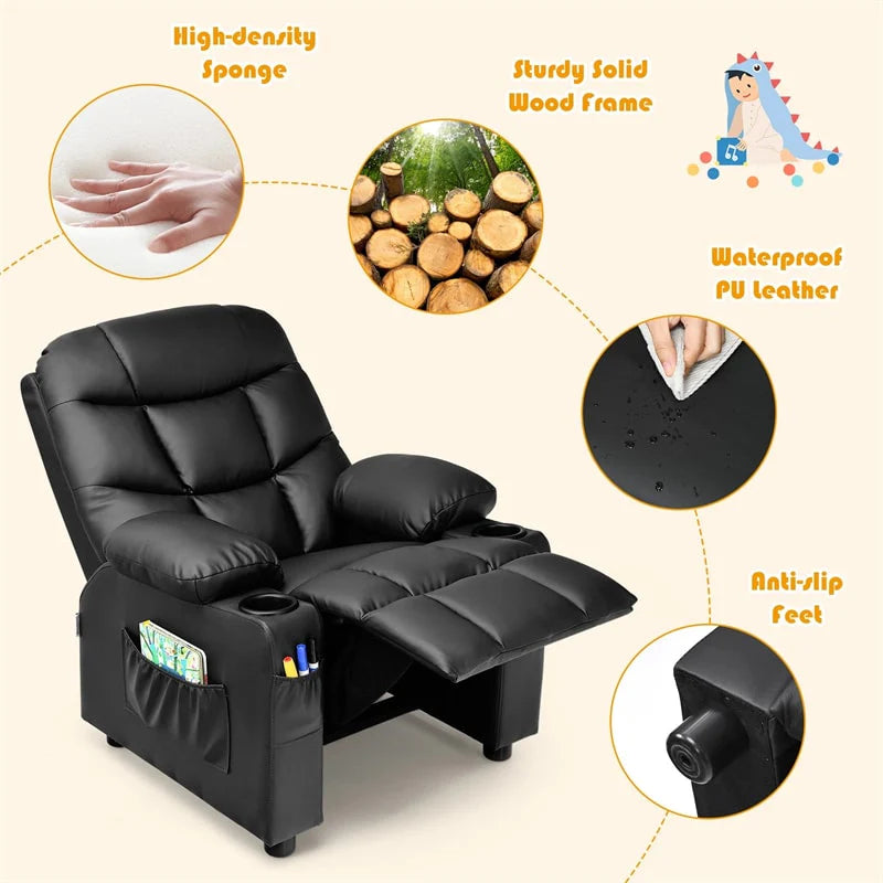 Kids Recliner Chair PU Leather Adjustable Lounge Sofa with Cup Holder, 3 Pockets & Retractable Footrest - Product image 32