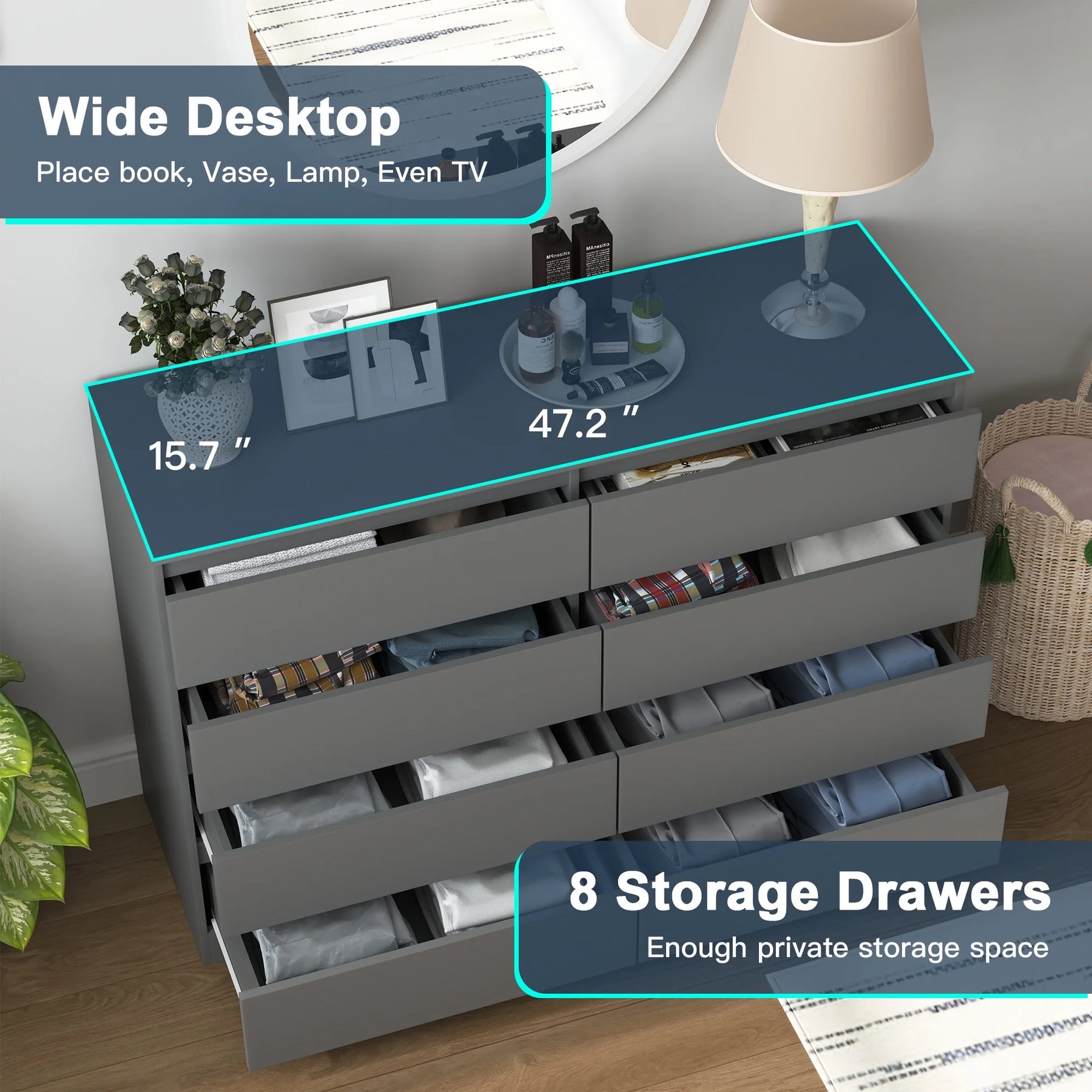Kadyn Modern 6 Drawer Dresser Wood Cabinet, Dresser for Bedroom, Kitchen Storage Cabinet with Drawers - Product image 37