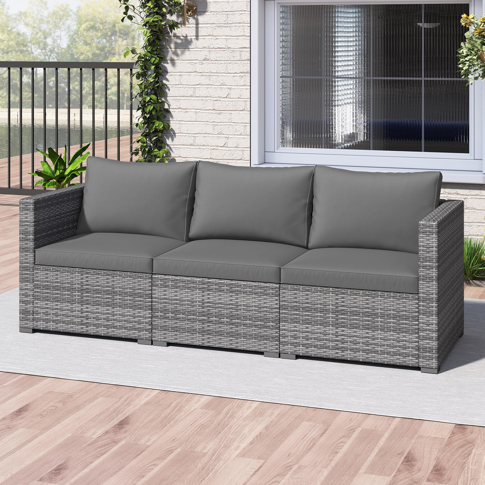 Tangkula Outdoor Patio 3 Seat Sofa Set - PE Rattan Modular Cushioned Sectional Couch Furniture Set - Product image 4