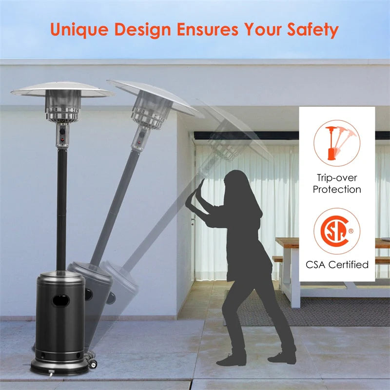 50, 000 BTU Propane Patio Heater, Standing Stainless Steel Outdoor Heater with Wheels, Triple Protection - Product image 28