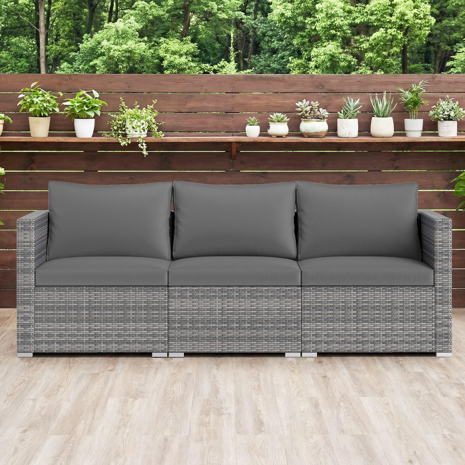 Tangkula Outdoor Patio 3 Seat Sofa Set - PE Rattan Modular Cushioned Sectional Couch Furniture Set - Product image 5