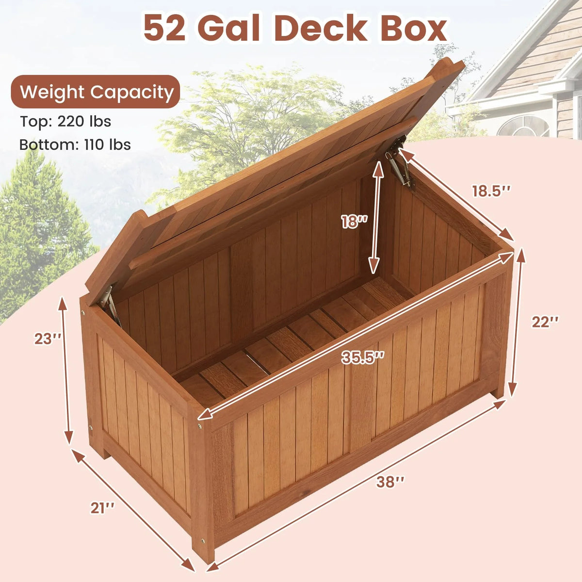 Tangkula 3-in-1 52 Gallon Wood Outdoor Storage Box - Product image 3